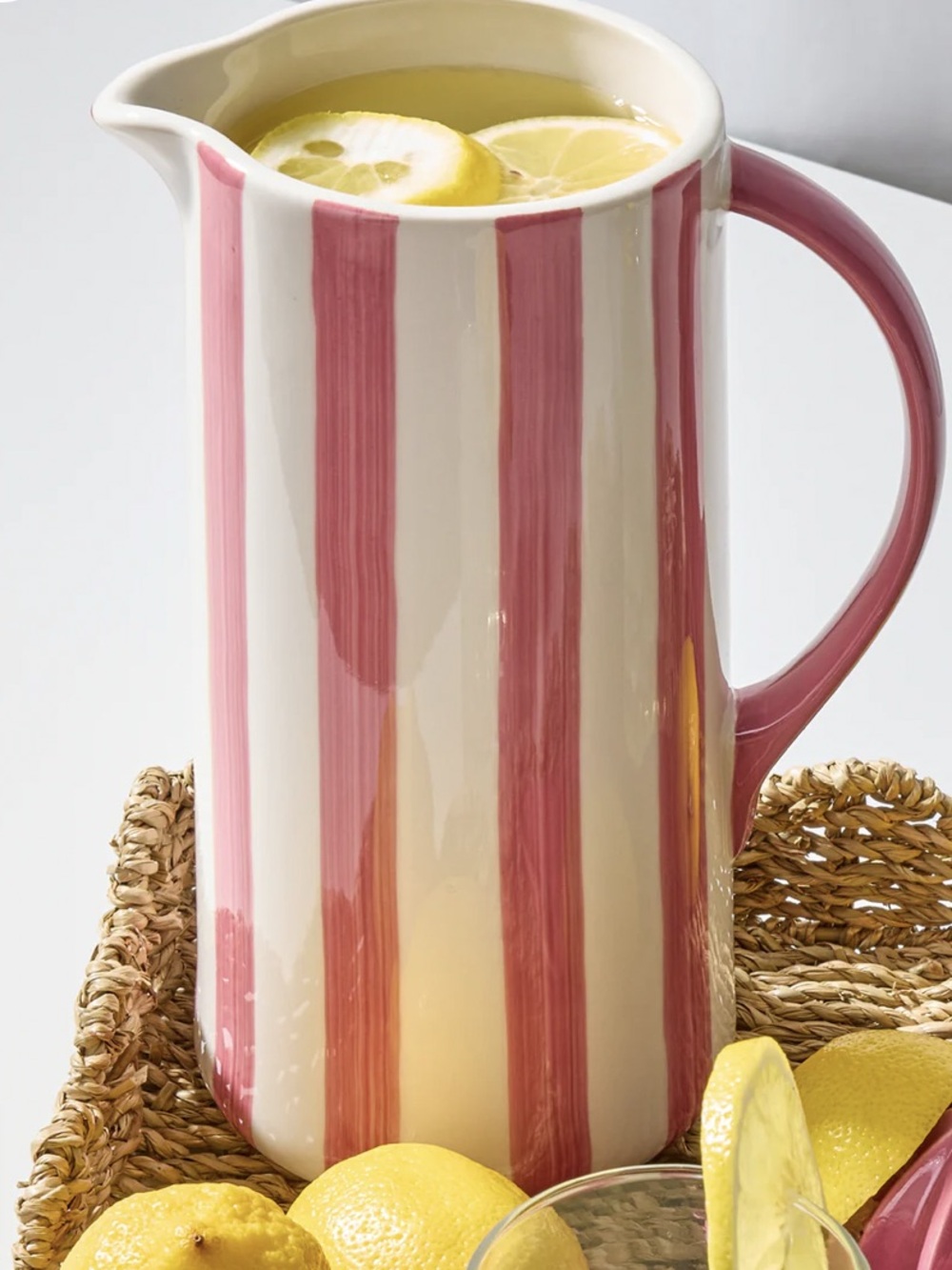 Noon & Moon Pink & White Striped 
Ceramic Pitcher